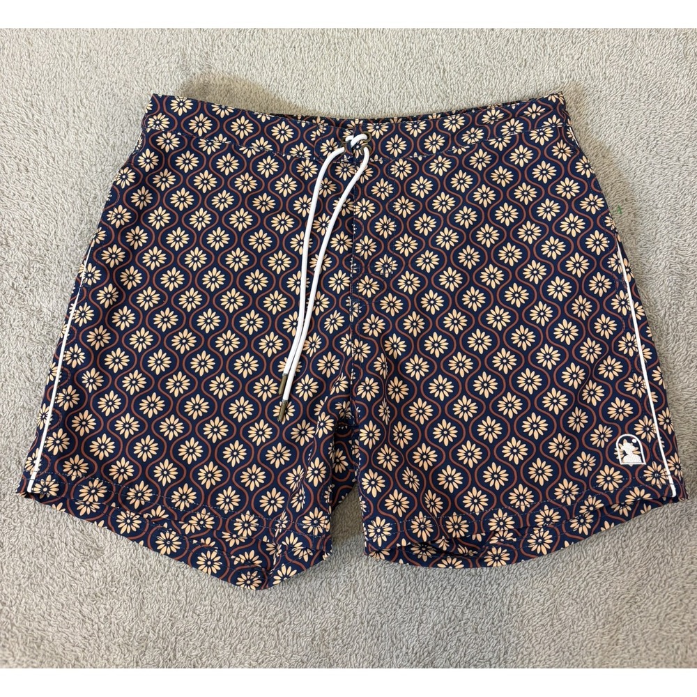 Dandy Del Mar Men Rivier Retro Floral Geometric Swim Trunks Navy Sze 31/32 READ